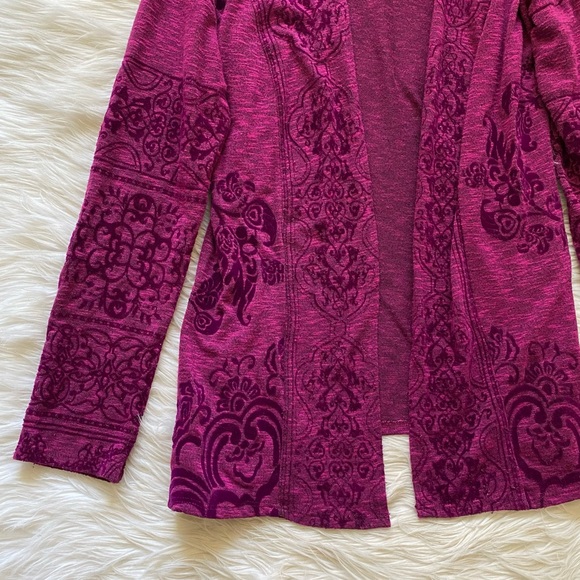 Hale Bob Purple Floral Open Front Long Sleeve Cardigan - Picture 3 of 7
